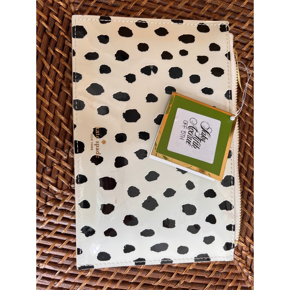 Kate Spade Flamingo Dot Pencil Pouch Black White Spotted Zip Case